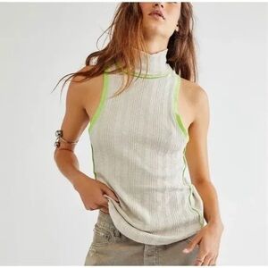 Free People Marley Mock Neck Tank Top in Green size Small NWOT